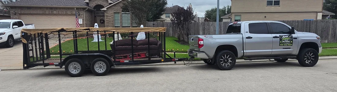 Junk Junkies Texas Junk Removal Spring truck and trailer